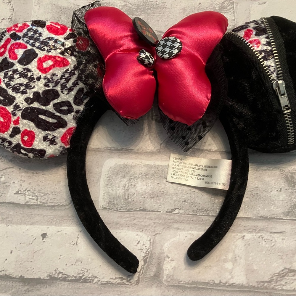 Disney Parks Pink & Black Minnie Mouse Ears Headband